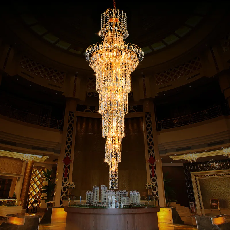 

Duplex building, large chandelier, building-in-building, living room, crystal, villa, hotel, lobby