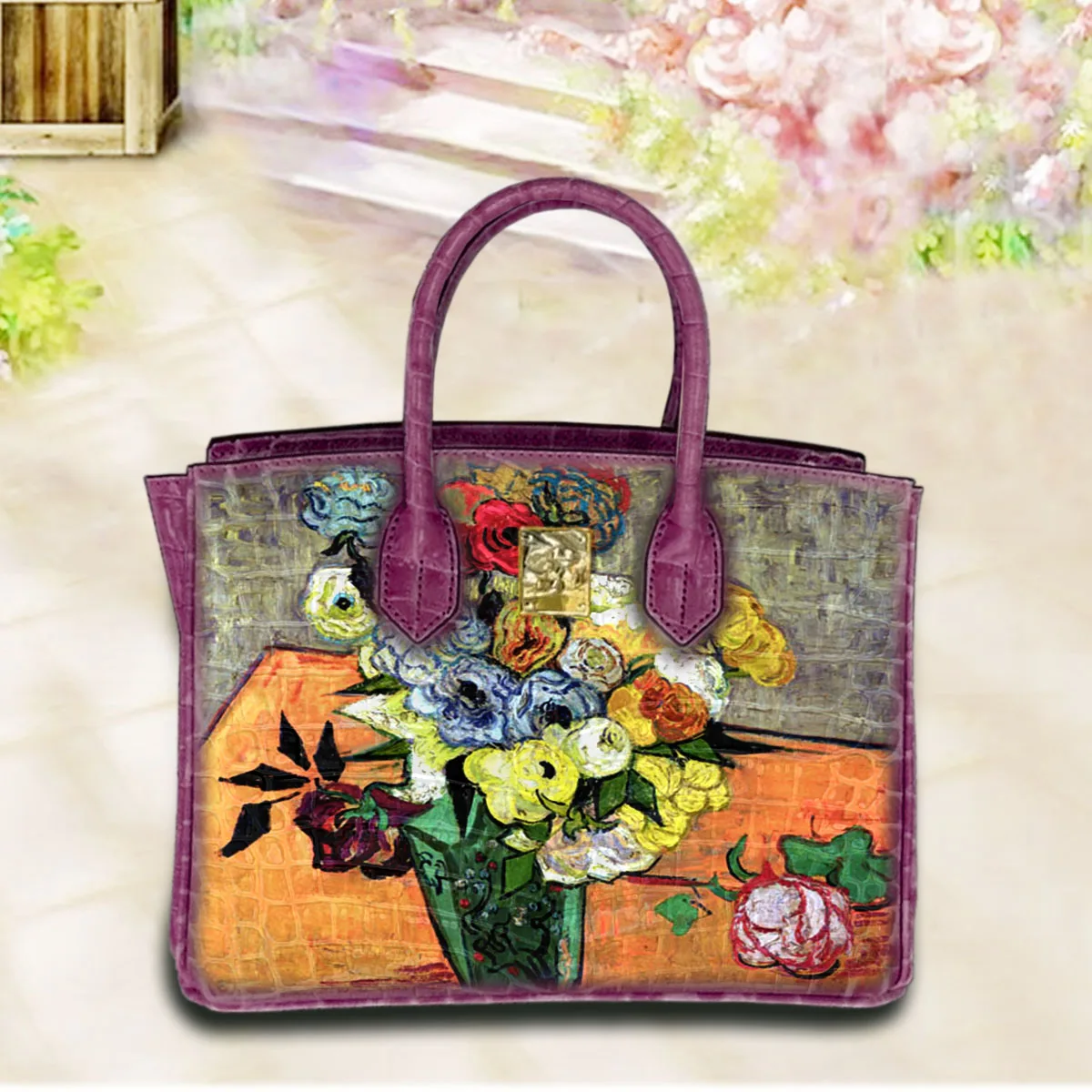 

Ladies Hand A beautiful bouquet in a vase Bag Female Carteras Para Mujer De Moda Originales Art Hand-Painting Customize Totes