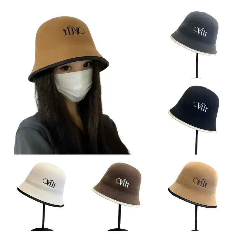 Vielseitiger, modischer, farbblockierter Fischerhut im koreanischen Stil für Damen, neuer Herbst- und Winter-Strickhut, natürlicher Look, Fischerhut