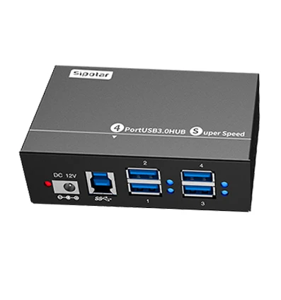 Sipolar-4 포트 미니 USB 2.0 3.0 금속 허브 분배기, 12V1A 전원 어댑터 LED 표시기 장착 브래킷 PC 노트북 모바일 용