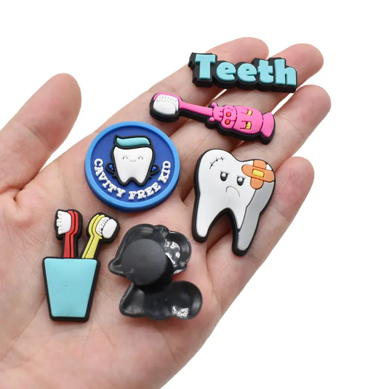 Hot Sale 1pcs Cute Tooth Health Shoe Charms for Shoe Accessories Pin Decoration Kids Girls Adult Birthday Party Favors Gifts