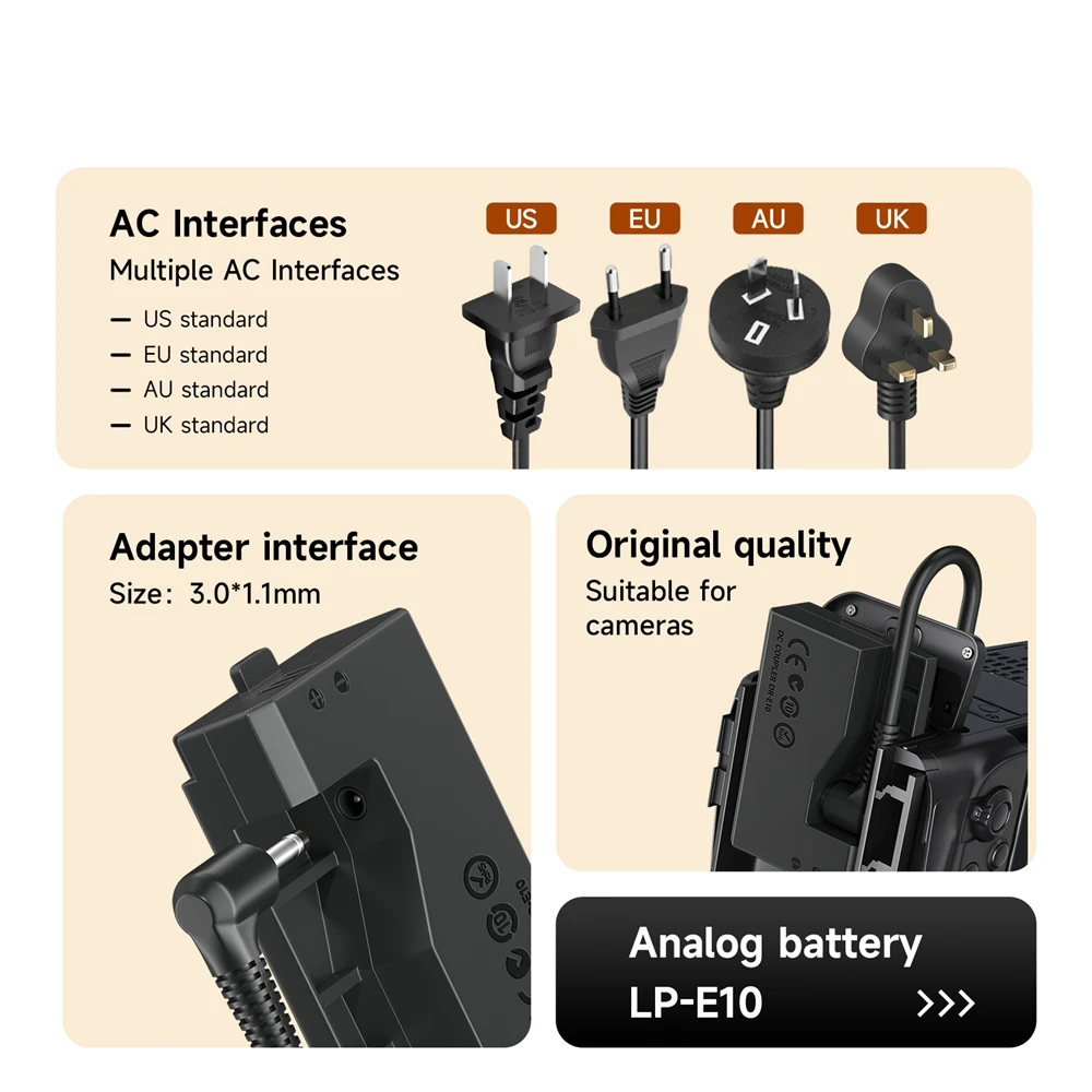 PALO DR-E10 LP-E10 LP E10 Dummy Battery with AC Power Supply Adapter for Canon EOS 1100D 1200D 1300D 1500D 2000D 3000D Camera