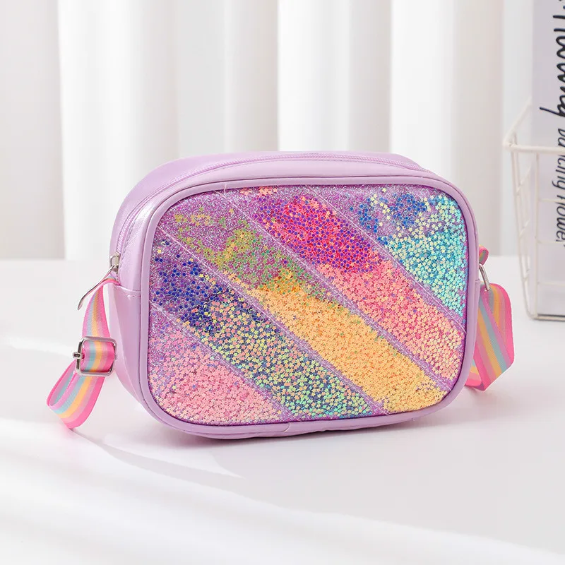 Girls Rainbow Sequins Crossbody Bag Children Cute Shoulder Bag 2026