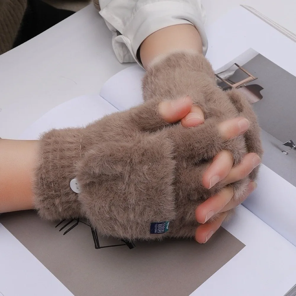 

New Knitted Warm Gloves Touchable Screen Plush Touch Screen Gloves Flip Gloves Unisex