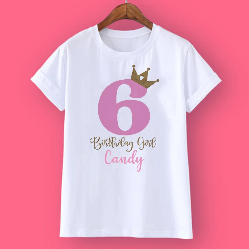 Crown Birthday Girls Personalised T Shirt 1-10Y Custom Name T-Shirt Wild Tee Girls Party Tshirt Clothes Kids Gifts Fashion Tops