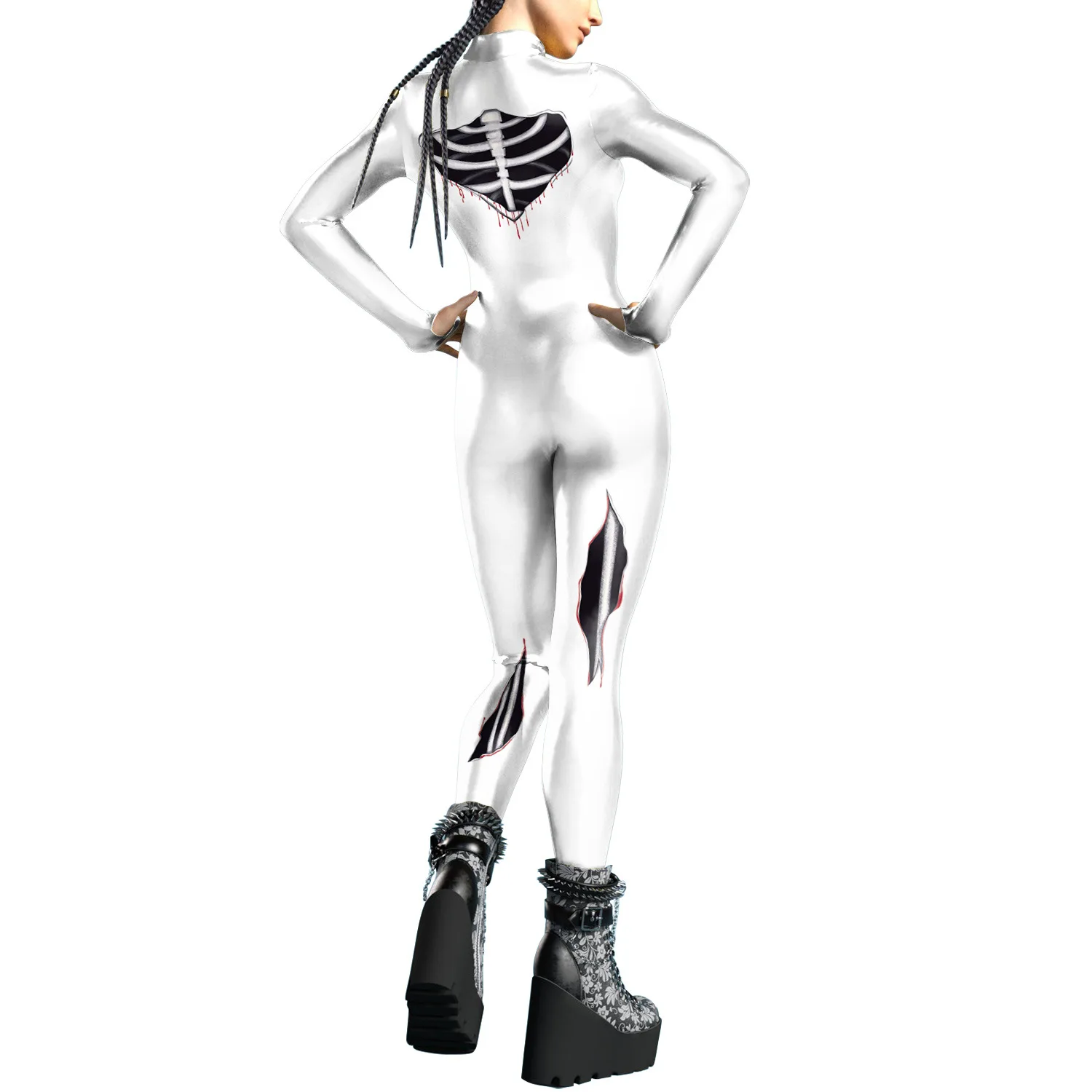 Menselijk Lichaam Schedel Jumpsuit Vrouwen Sexy Bodysuit Halloween Feest Fancy Podiumvoorstelling Zentai Pak Verkleden