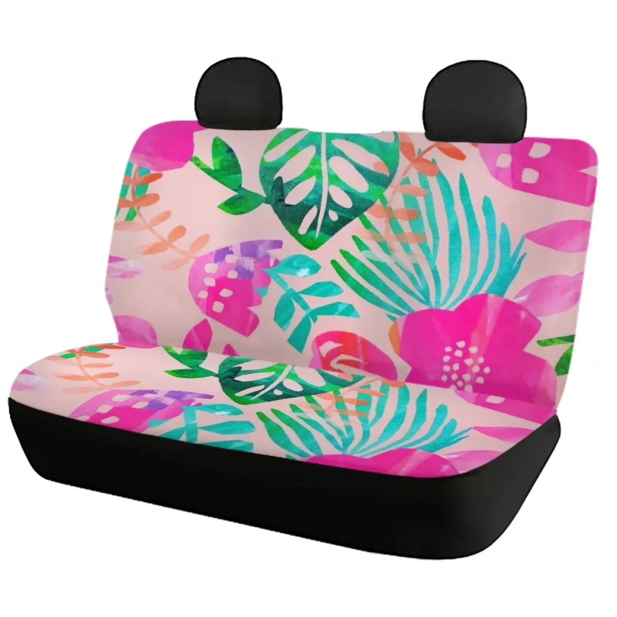 Universal Car Front Back Seat Cover Hawaiian Tropical Plants Vehicle Accessories Set for Van SUV Polynesian Floral Decoration