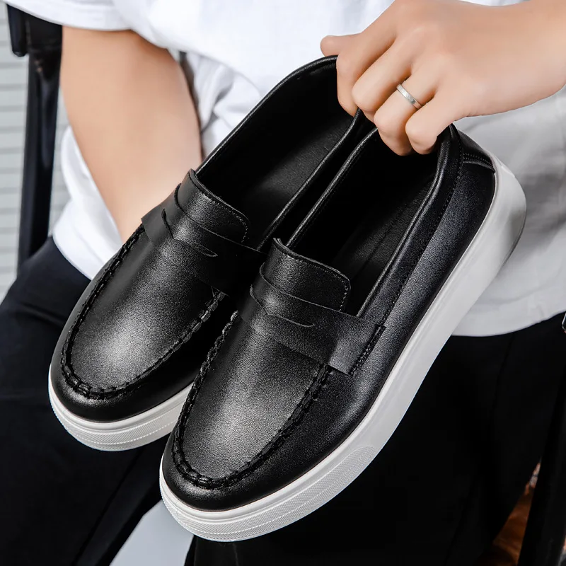 Loafer sepatu kerja santai pria, sepatu kerja Platform datar Retro nyaman buatan tangan untuk berjalan