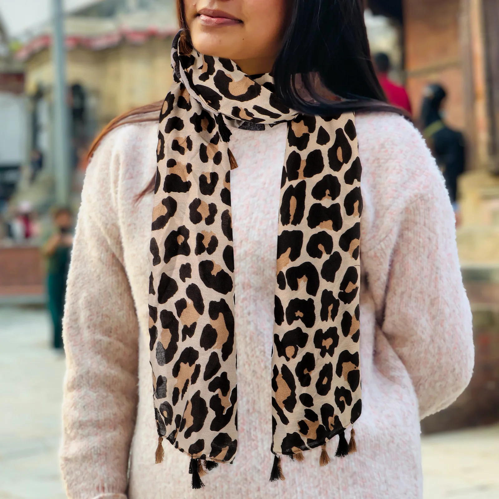 

Women Long Style Scarf Dual Cotton Shawl Gift Leopard Scarf Beige women scarf women cotton scarf women leopard scarf