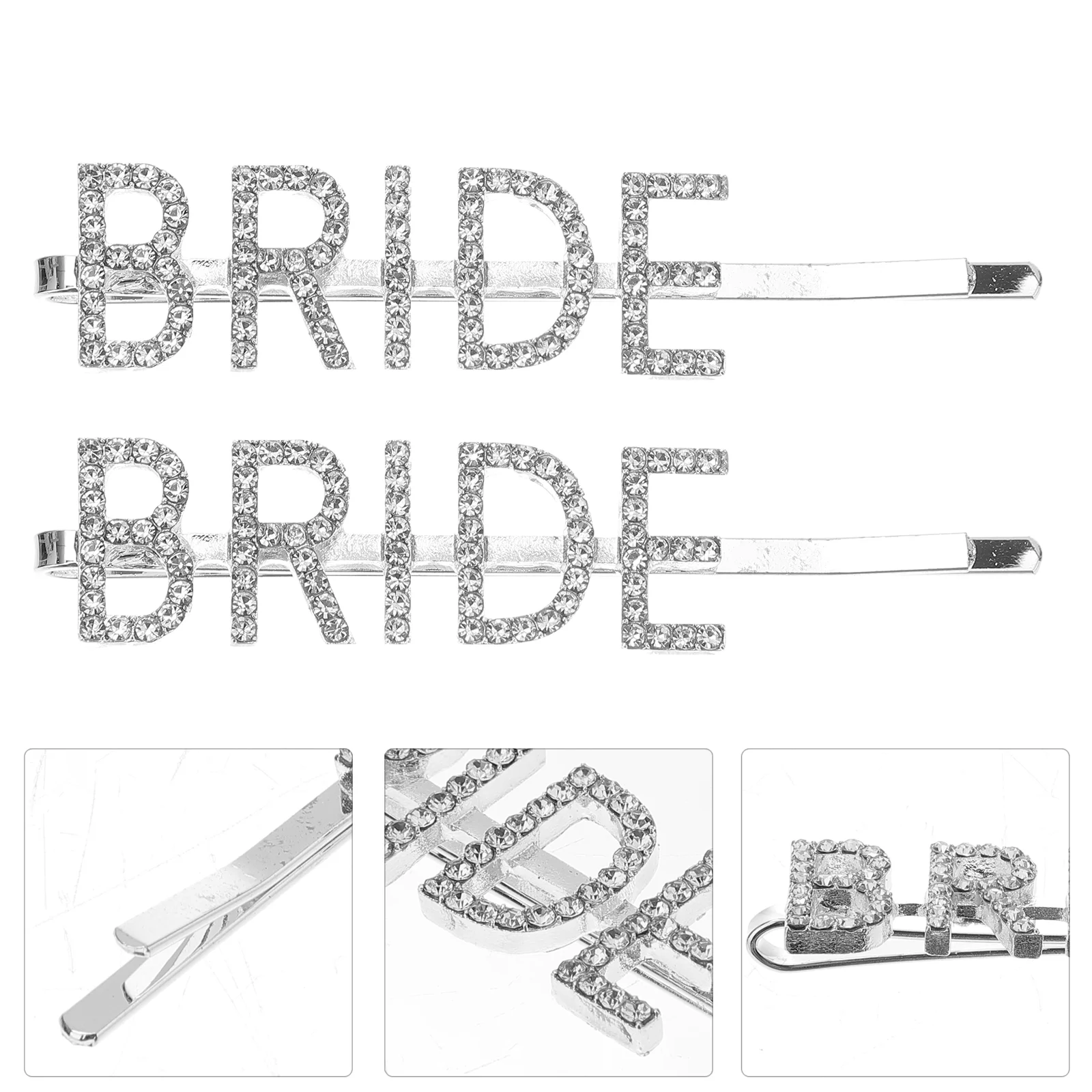 

2 Pcs Hair Accessories for Women Wedding Pins Bang Clips Letter Shape Barrette Bride Silver Headpiece