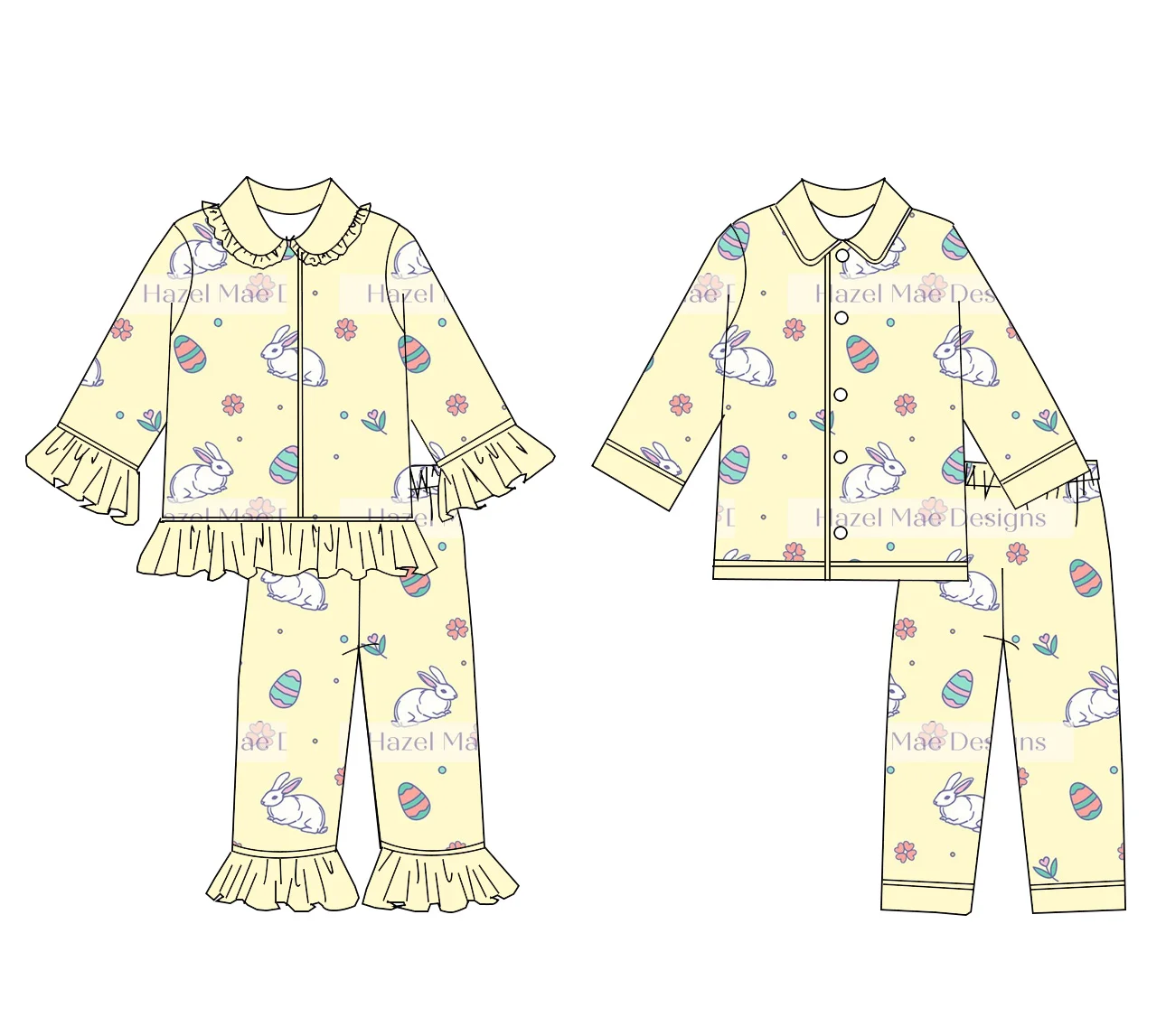 Easter new boys and girls long sleeve pajamas bunny print family pajamas milk silk customizable