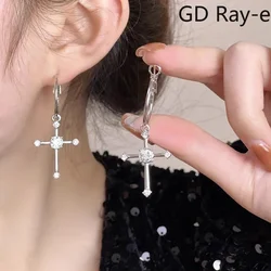 Punk Cross Hoop Earrings for Women Fashion Gothic Diamante Flower Portrait Head Earring Crystal Dangle Earrings Cute Party Gift