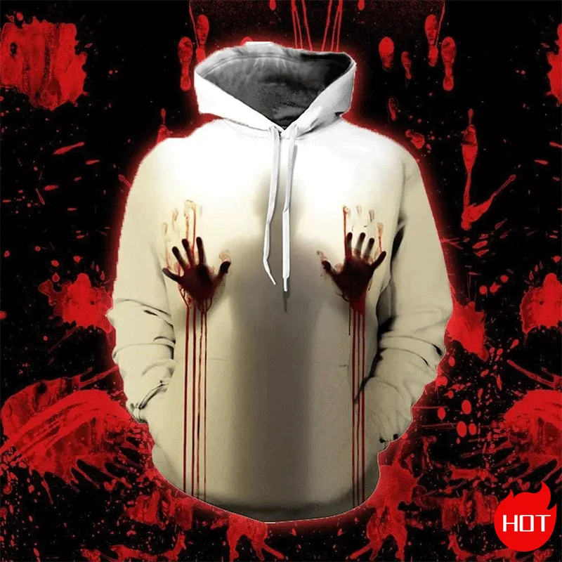 

Horror 3D Printing Red Bloody Patterns Hoodies Fashion Halloween Graphic Hooded Sweatshirts Kid Cool Pullovers Mens Clothing Top