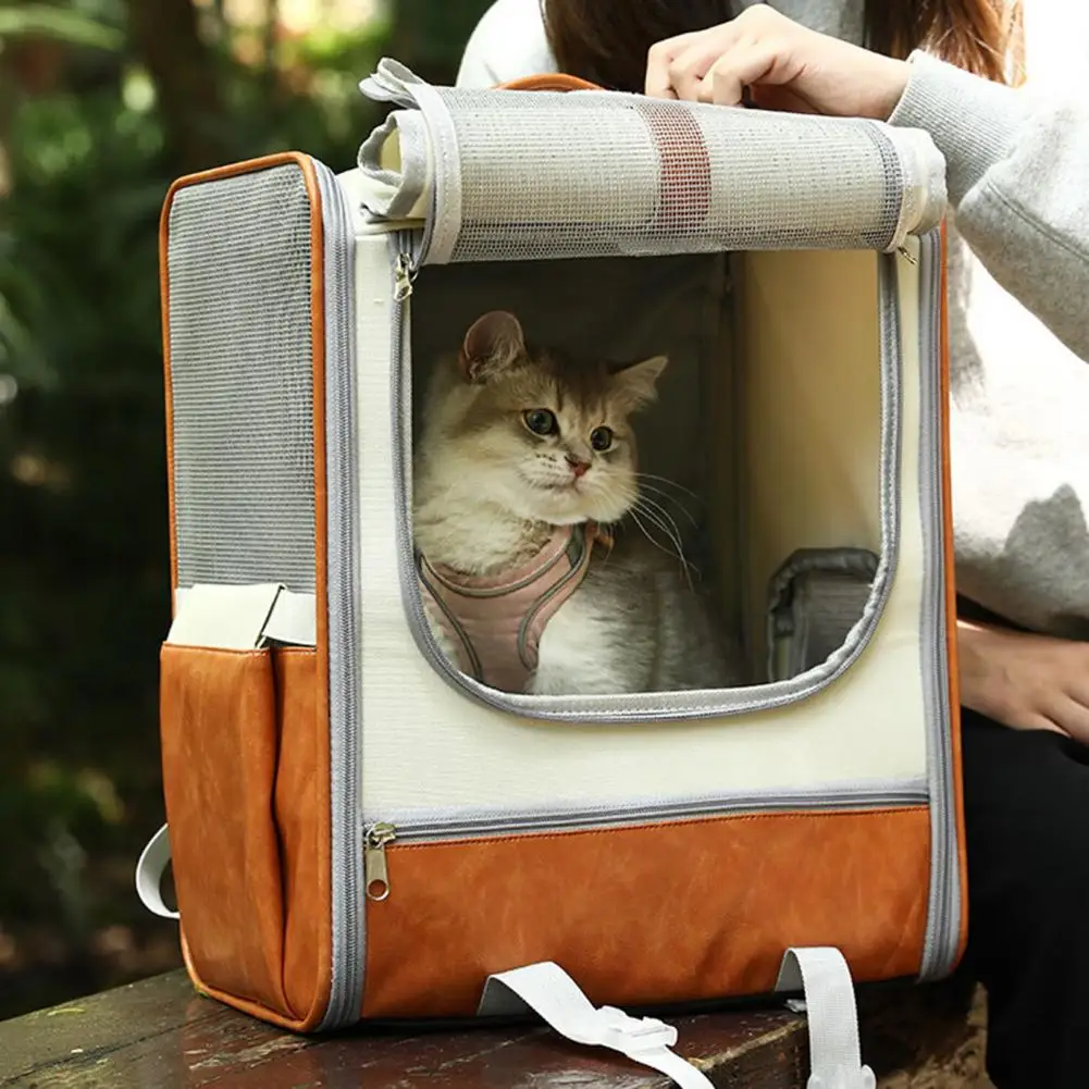 Large Cat Carrier Backpack with Cover Privacy Cat Travel Bag Side Door Front Window Breathable Pet Carrier for Cats