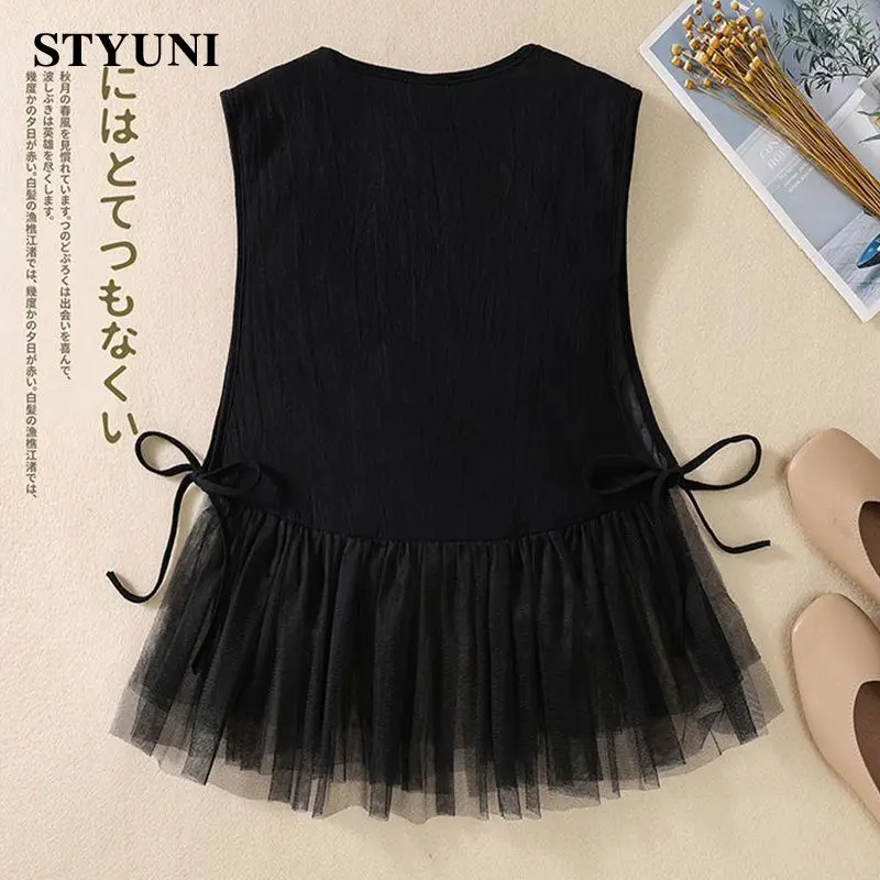 Black Embroidery Vintage Lace Sleeveless Loose Thick Single Breasted Women\'s Jacket Vest Korean Fashion Jackets Coat For Women