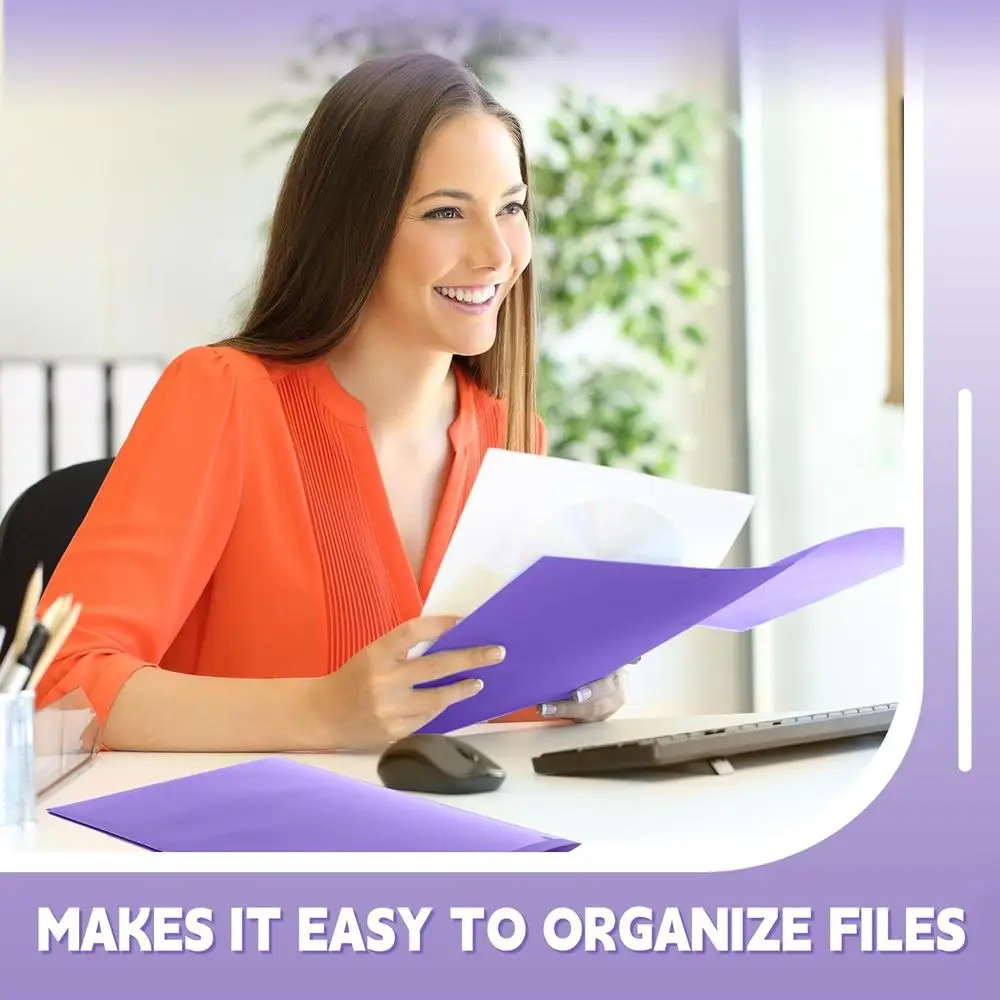 Carpetas de archivos de plástico resistentes con bolsillos frontales transparentes y ranura para tarjetas, 150 paquetes, moradas, ideales para el regreso a la escuela y la oficina S