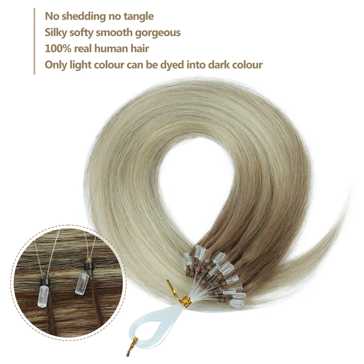 オンブレカラー I チップストレート人毛エクステンションケラチンヘアホットプレボンドマイクロビーズヘア女性用 12-20 インチ 50 個/パック