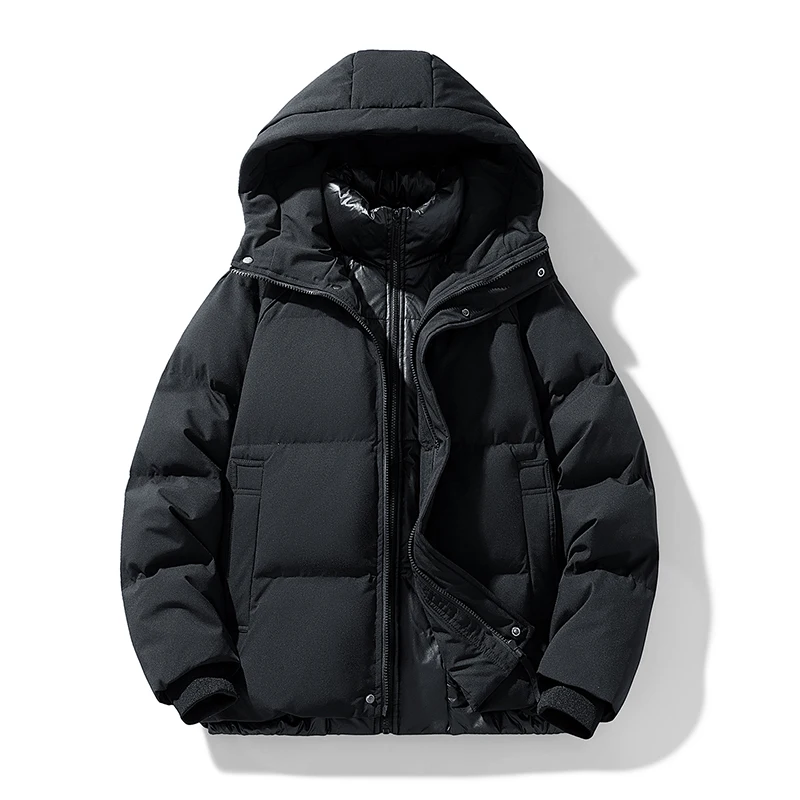 

Thicken Warm Slim Winter Parkas for Men Cotton-padded Hooded Jacket Coat Men Solid Color Jackets 2025 Mens Casual Windbreaker