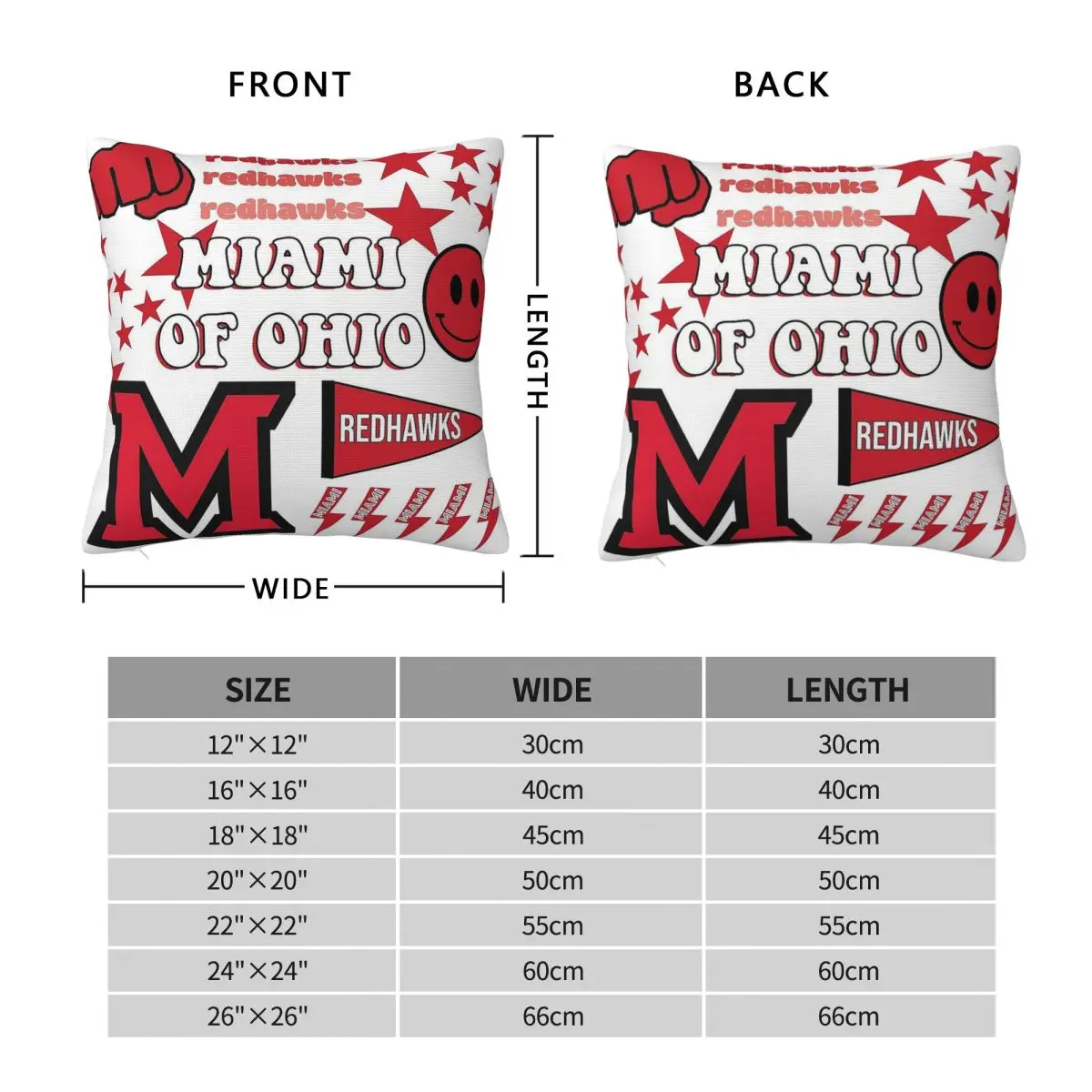 Miami University Of Ohio Square Pillowcase Polyester Linen Velvet Printed Zip Decorative Pillow Case Sofa Seater Cushion Cover