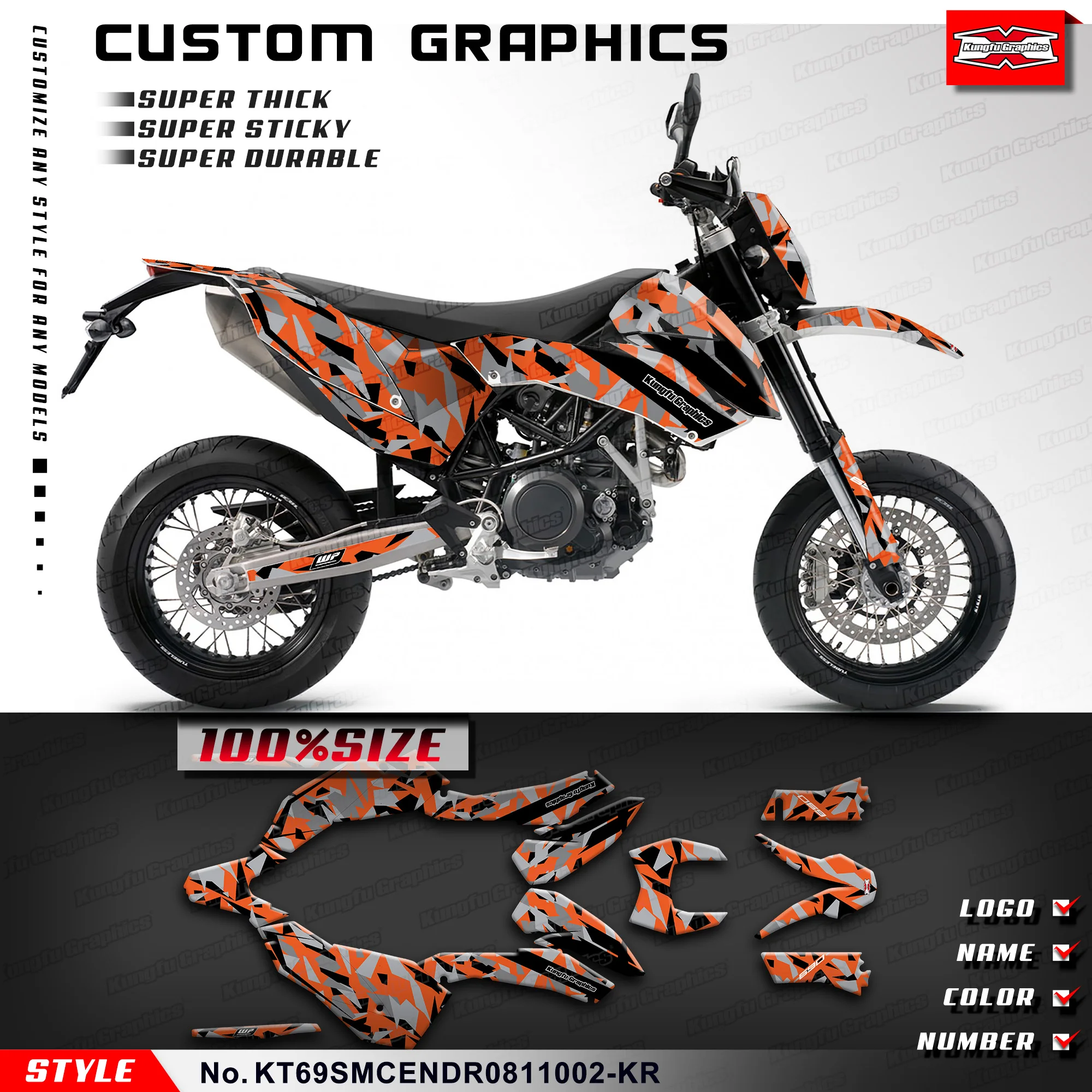 

KUNGFU GRAPHICS Motorcycle Vinyl Decal Sticker Deco for KTM 690 SMC-R SMC Enduro R 2008 2009 2010 2011, KT69SMCENDR0811002-KR