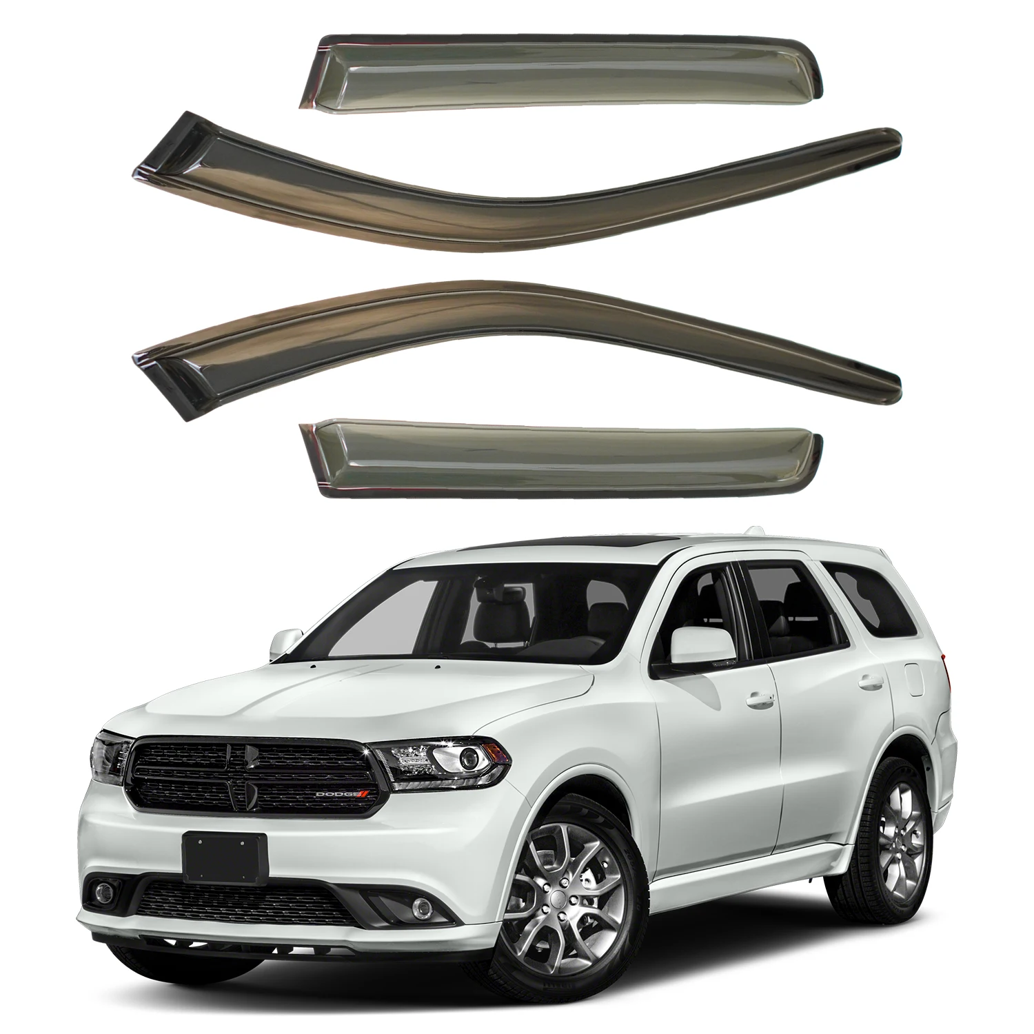 

For Dodge Durango 5-Door 2011-2020 Tinted 4pcs Set Window Deflectors External Sun Rain Vent Guards 1.5MM thickness