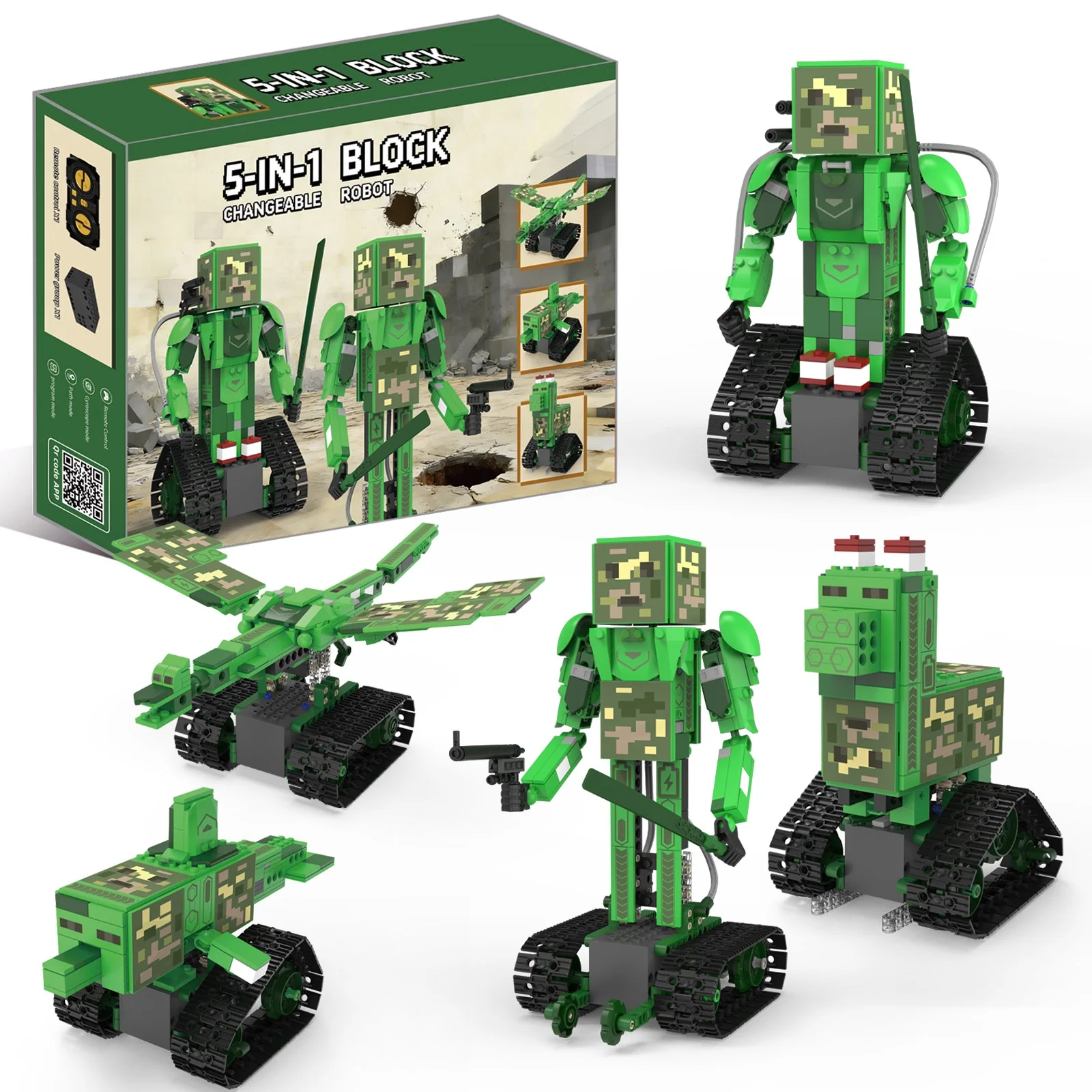 

5-in-1 STEM tracked building kit—build a guard, sheep, or dragon. App & remote control, hands-on learning, boosts creativity.