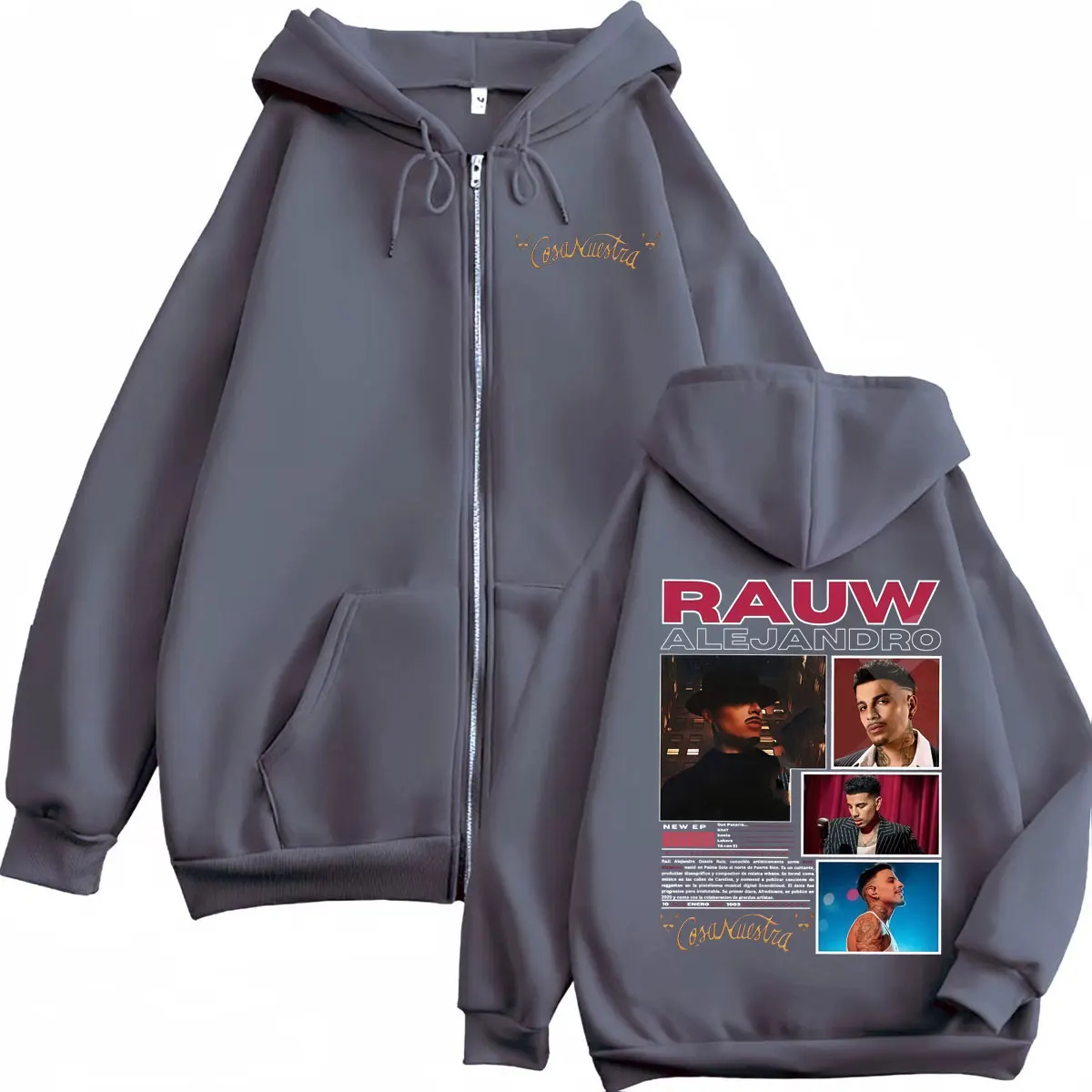 Rapper Rauw Alejandro Cosa Nuestra Merch Zipper Hoodie Hip Hop Vintage Zip Up Sweatshirts Men's Women's Fashion Casual Pullovers