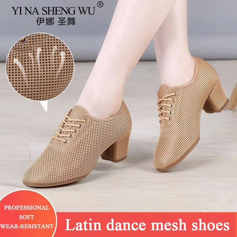 Latin Dance Shoes Adult Women Ballroom Professional Dancing Soft Soled Shoes High Heels Ladies Practice Training Dance Shoes