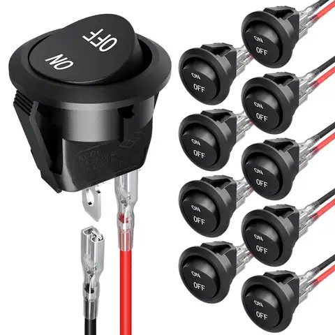 2/5/10Pcs 12V Round Rocker Switch ON/Off SPST 2Pin Toggle Switch with Wires 6A/250V 10A/125V AC for Automotive Boat etc