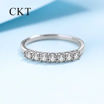 18K White Gold Women Wedding Band Hand Set Single 0.1 Carat Moissanite Ring Row Diamond Platinum Pt950 Tail Ring Fine Jewelry