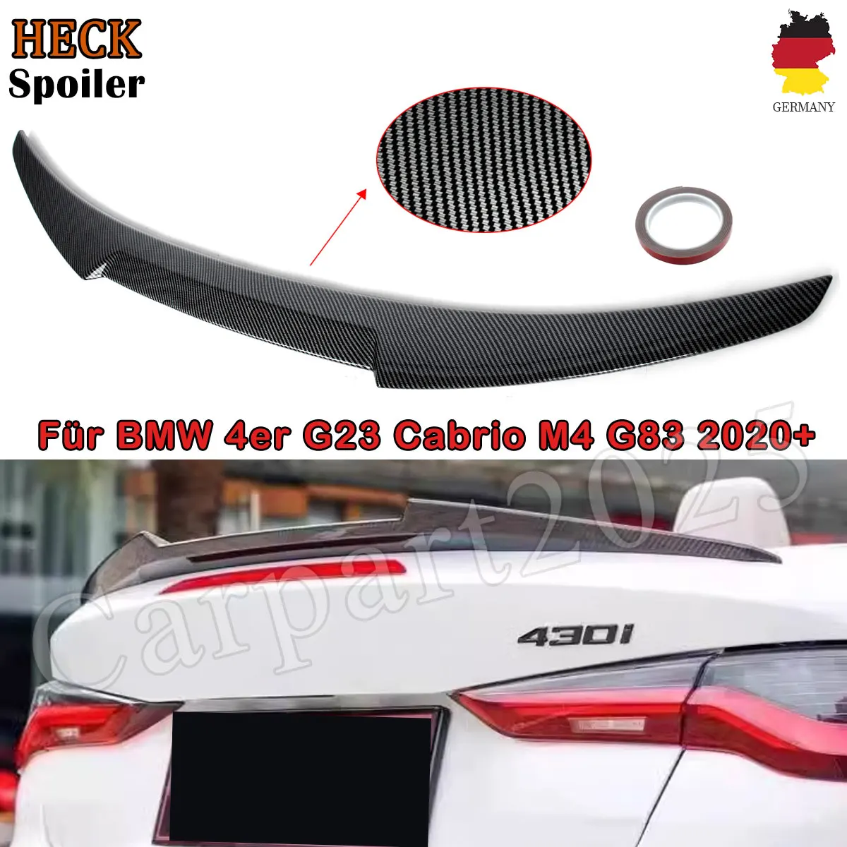 

Для BMW G23 G83 4 серии 420d 420i 430i M440i для M4 2020 2021 2022 2023 2024 Carbon Look Задний багажник Спойлер Губа Хвостовой спойлер