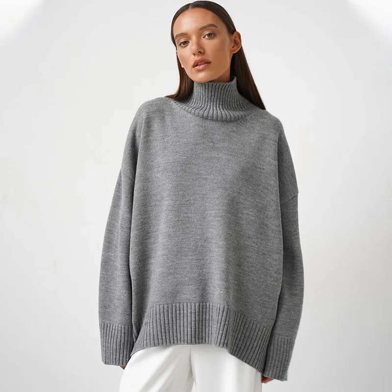 

Solid Knitted Sweater Casual Women's Loose Turtleneck Long Sleeve Pullover 2025 New Autumn Winter Commuting Fashion Top