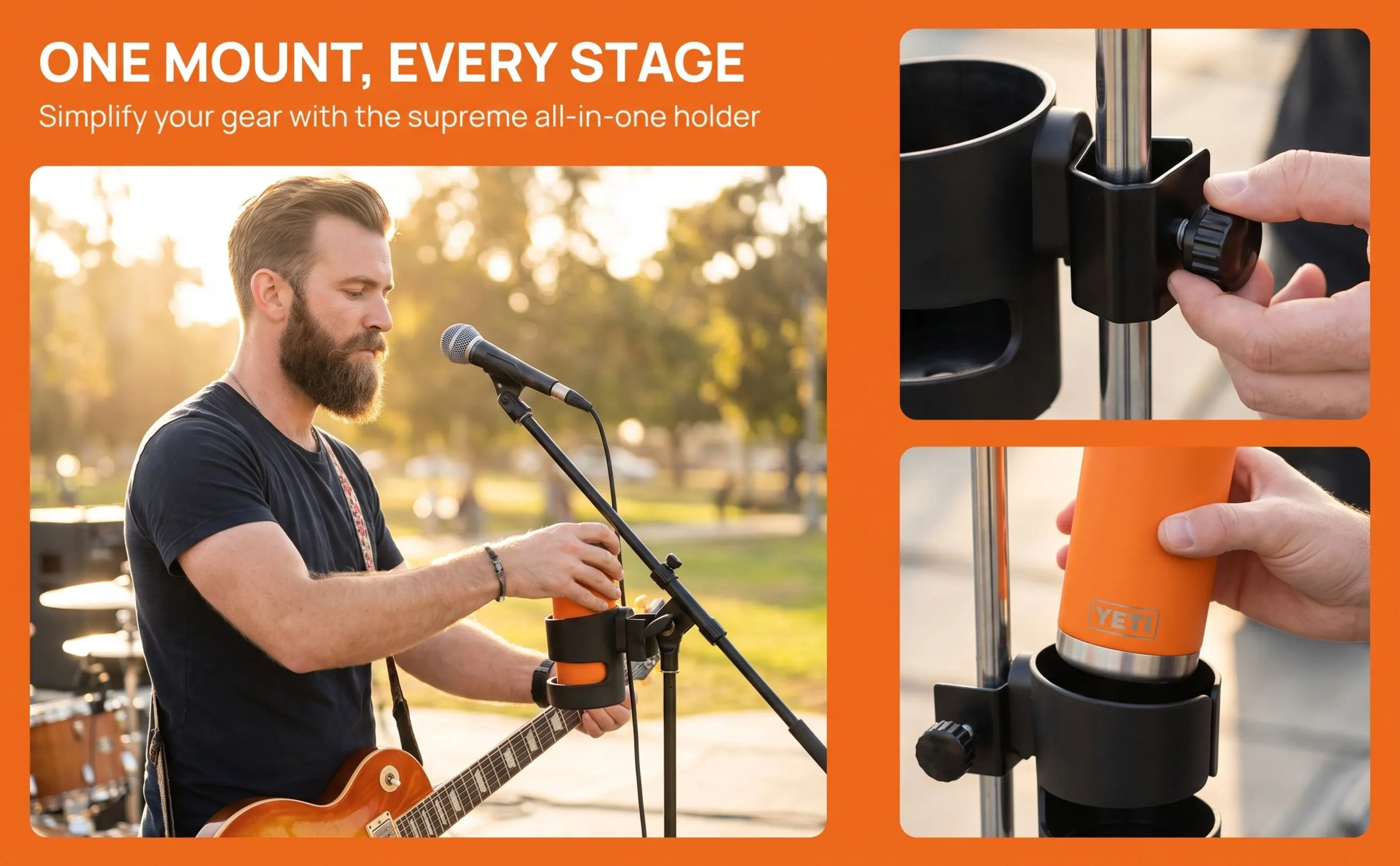Multifunctional Clamp-on Music Stand Cup Holder Detachable Mic Stand Drink Holder for Musicians Performers Stage