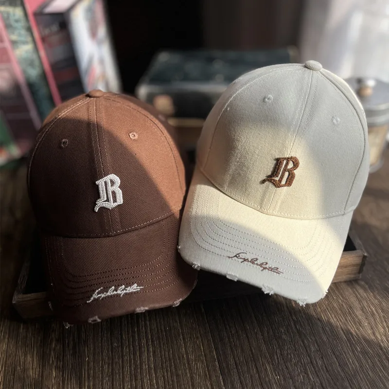 

Baseball Cap Women's Hard Top Edging Fashion Face-Looking a Little Retro Brown Peaked Cap Men's Fashion