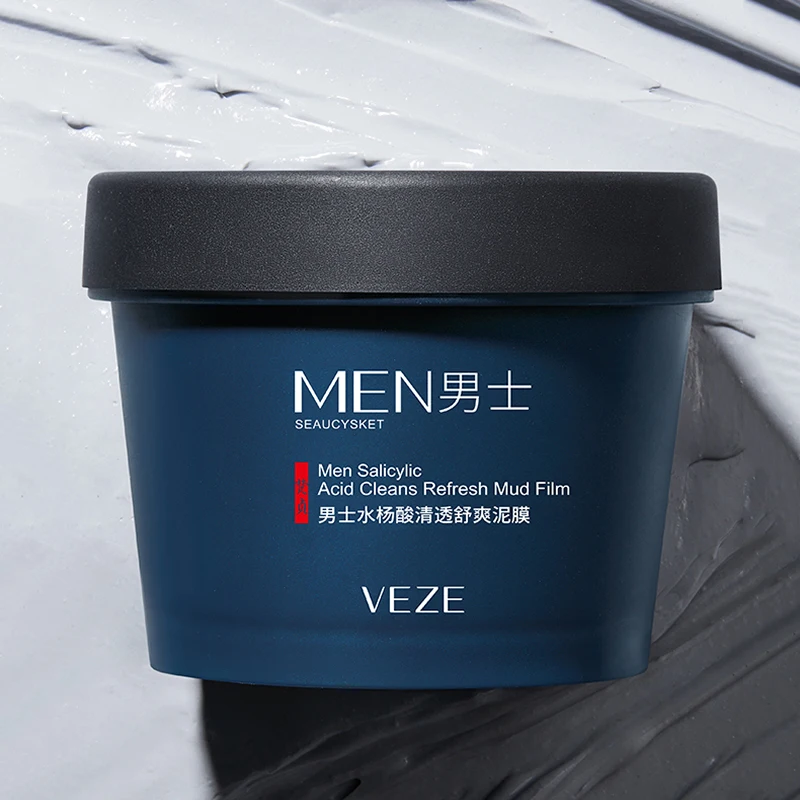 قناع طين لتنظيف حمض الساليسيليك للرجال، قناع منعش ذو ملمس ناعم للتحكم في الزيت، قناع تقشير، تنظيف عميق، تنقية المسام