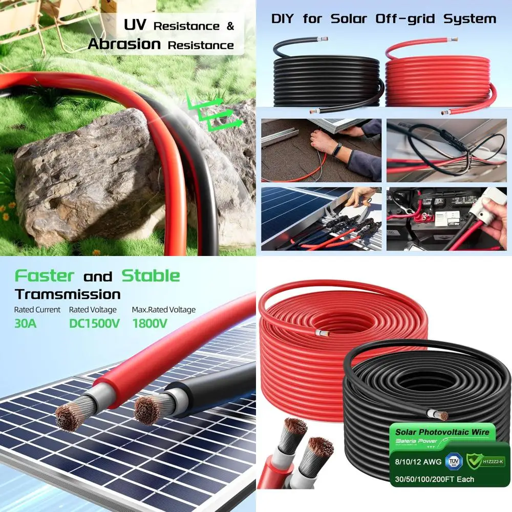 

50ft 12AWG Tinned Copper Extension Cable for Solar PV Systems, RVs, and Marine Applications (50 Red + 50 Black)
