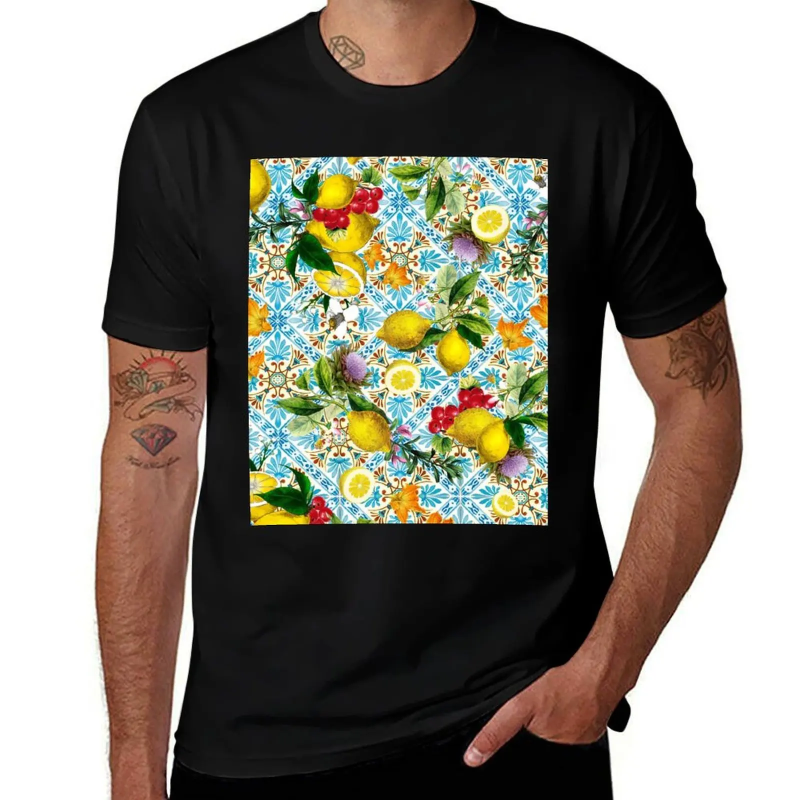 Sicilian lemons and romantic tiles cottagecore aesthetic T-Shirt t shirt man plain T-Shirt