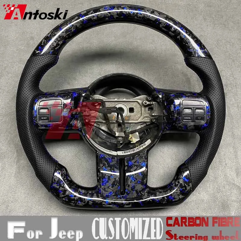 

For Jeep Wrangler JK JL 2011 2012 2013 2014 2016 2017 Customized Carbon Fiber Steering Wheel Blue Forge Sport Style