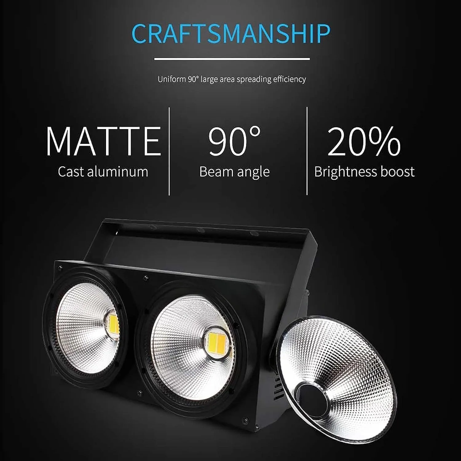 200W COB Dual-Eye Stage Wash Light, Cool White & Warm White, 90° Beam, Die-Cast Aluminum, Sound & DMX512 Strobe Light