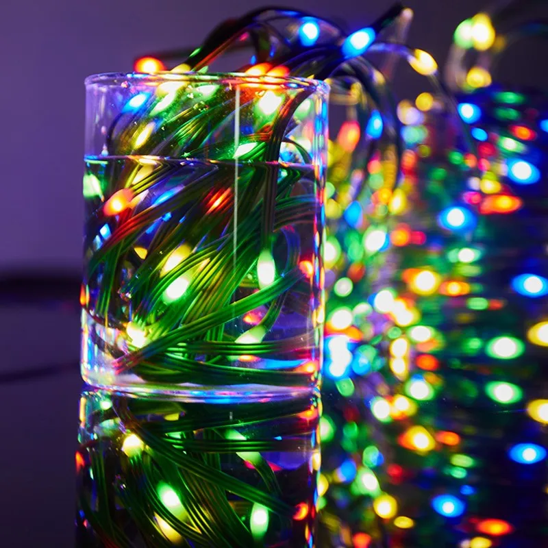 10/20/50/100m Solar Waterproof Led Christmas Decor String Light Green PVC Wire Garden Lights Outdoor Wedding Party Fairy Lights