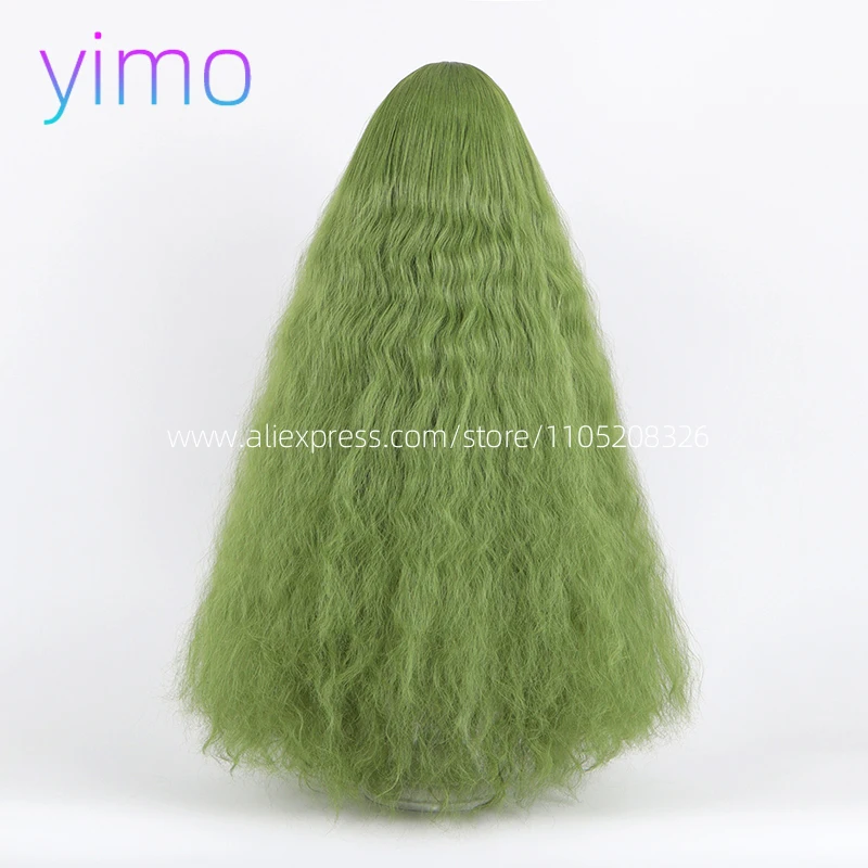 전체 머리 세트를 위한 매우 긴 곱슬 양모로 만든 녹색 가발; 숲 속에서 롤리타 긴 곱슬머리 사진 촬영; 코스프레