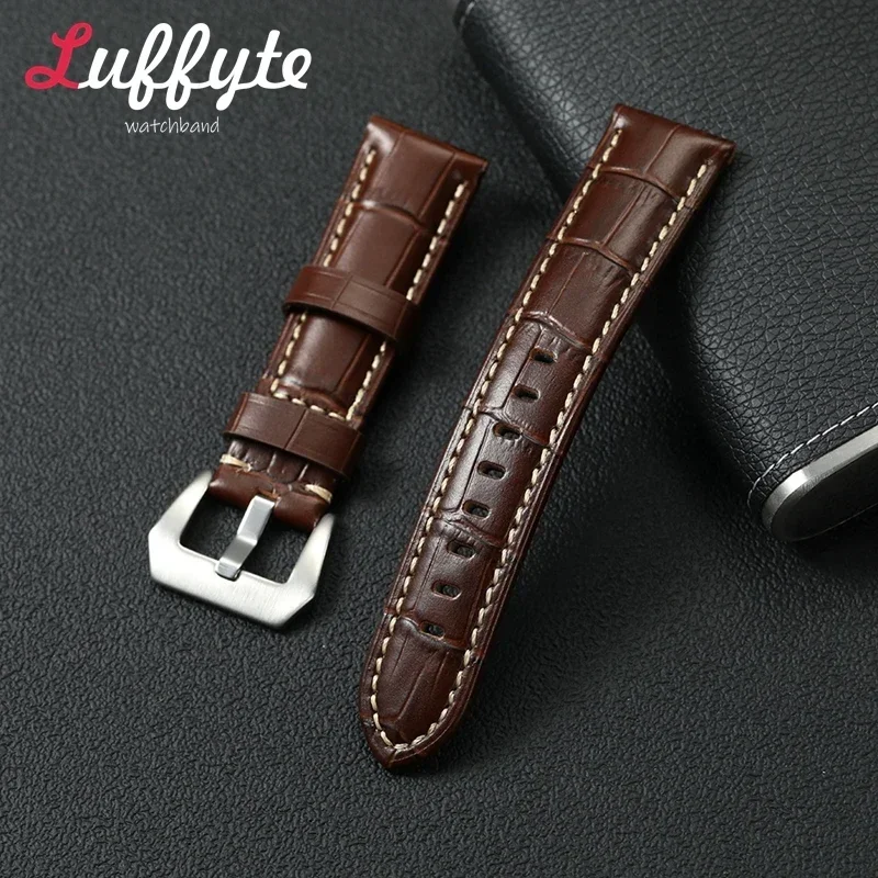 

Men's Business Leather Wristwatch Strap 20mm 22mm 24mm 26mm Replacement Bracelet Vintage Bamboo Knot Pattern Watch Band