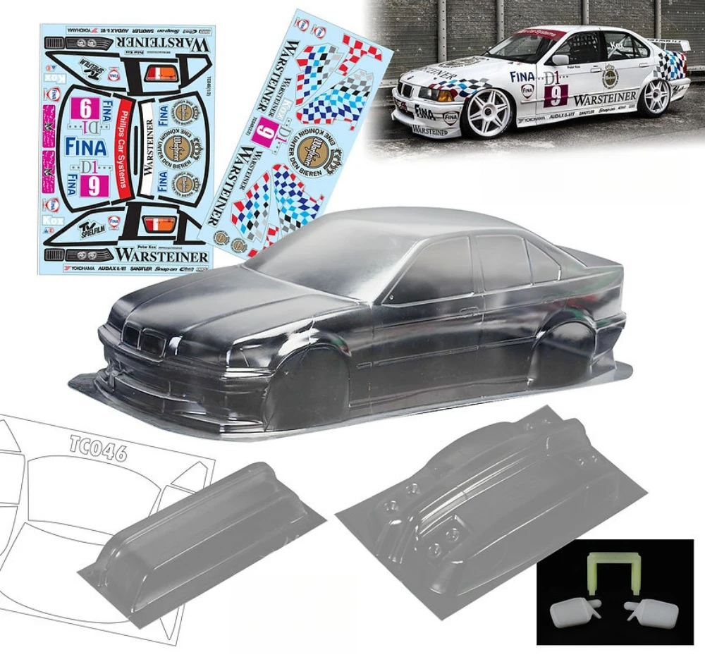 TC046 1/10 BM E36 Clear Lexan body sets. 190mm RC Body shell. 257mm Wheelbase Drift body. Tamiya tt01 tt02 Chassis. Kyosho fazer