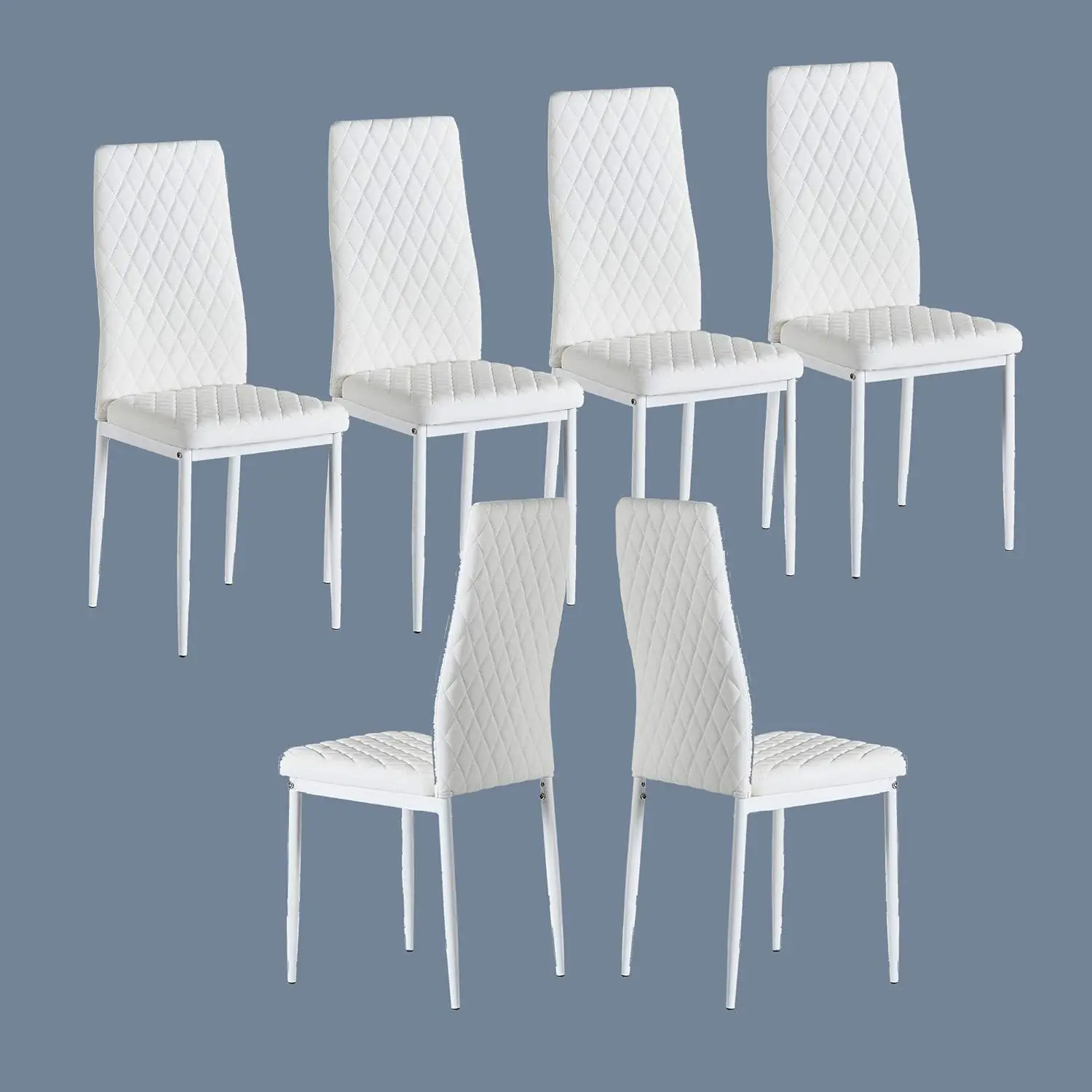 

Modern Minimalist Dining Chair Fireproof Leather Sprayed Metal Pipe Diamond Grid Pattern Restaurant Home Conference Chair Set