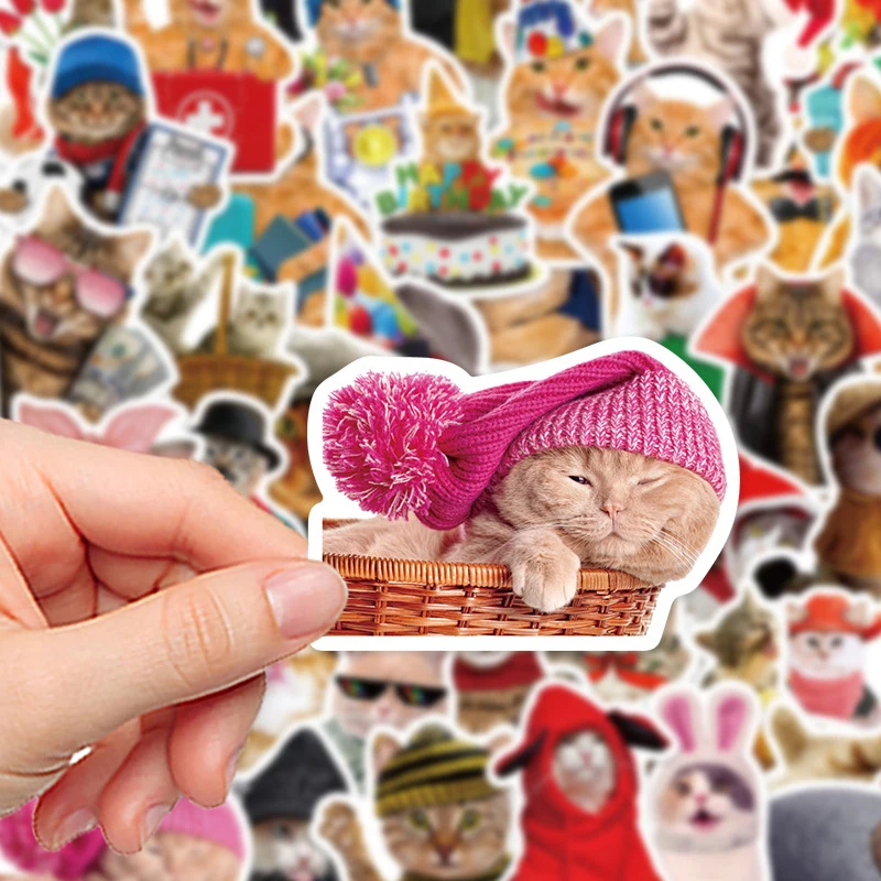 50PCS Funny Cat Meme Sticker Graffiti Animal Decals Bottle Kitten Stickers Laptop Luggage Notebook Refrigerator  Graffiti Decals