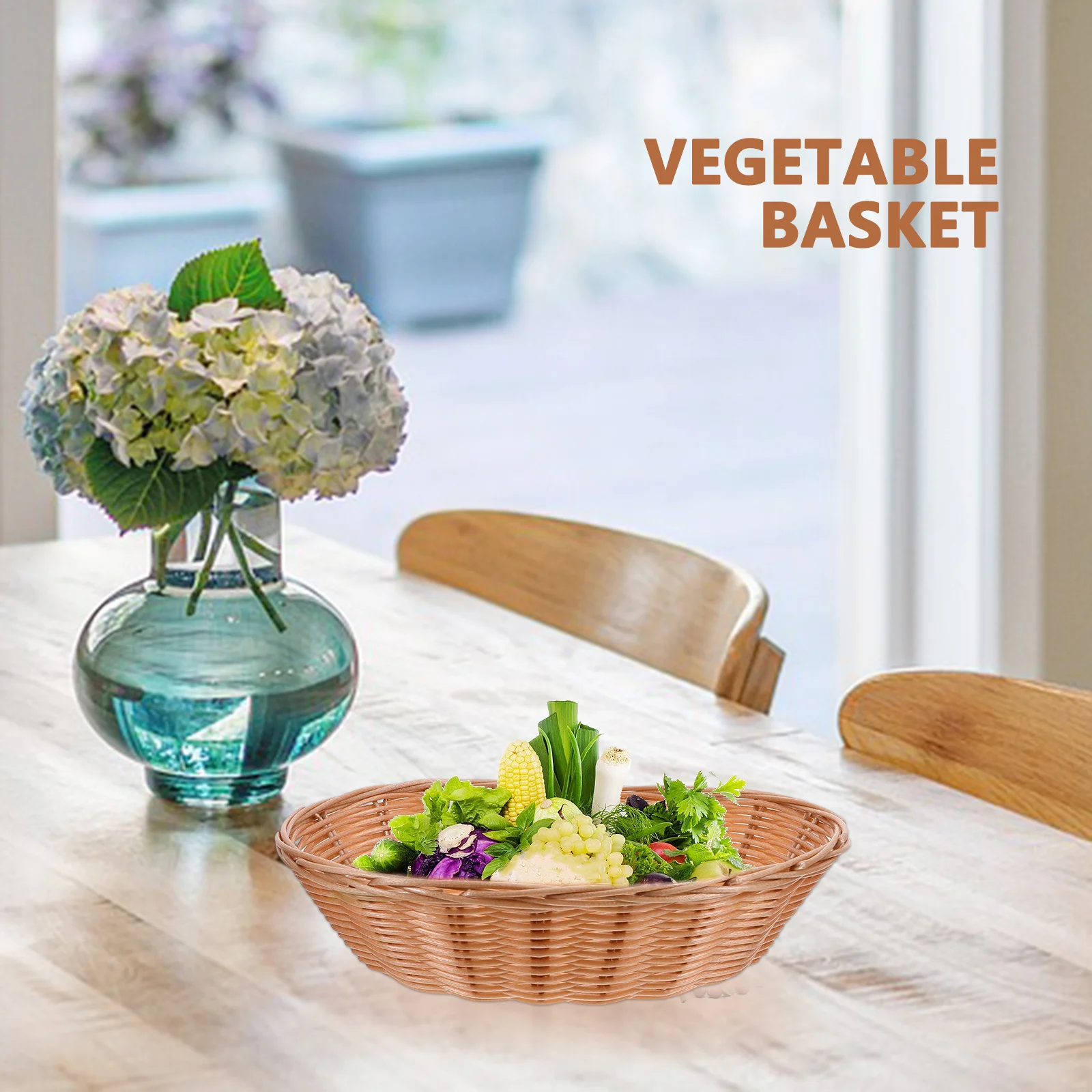 

Plastic Woven Fruit Basket Snack Bread Vegetable Storage Kitchen Organizer Tabletop Serving Tray Home Decorative Basket