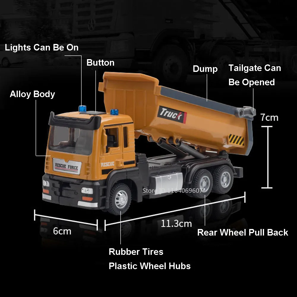 1:32 Dump Truck Speelgoedauto 'S Metalen Diecast Geluidslampje Trekt Achterdeuren Geopend Simulatie Engineering Transportvoertuig Geschenken