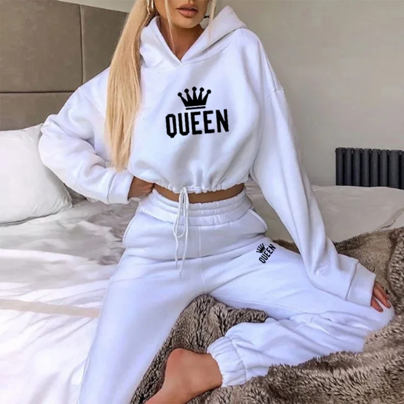 Women Hooded Sweatshirt Drawstring Short Top+Sports Pants 2-Piece Set 2024 New Autumn Winter Fashion Casual Gym Tracksuit Outfit