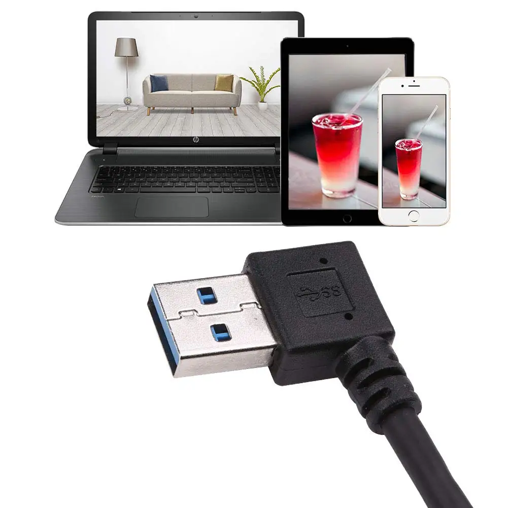20cm Left/Right Angle USB 3.0 Adapter Cable 90 Degree Type A to Micro B Connector Data Cable for Computer External Hard Drive