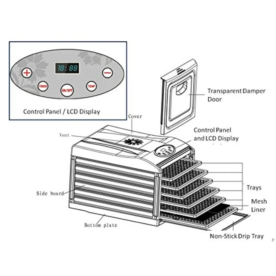 مجفف سامسون الصامت 6-صينية مع مؤقت رقمي وتحكم في درجة الحرارة لتجفيف الفواكه والخضروات ولحم البقر والأعشاب المتشنجة للكلاب Tr #3